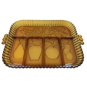 Indiana Glass Amber 5 Sectional Fruit Plate Tray